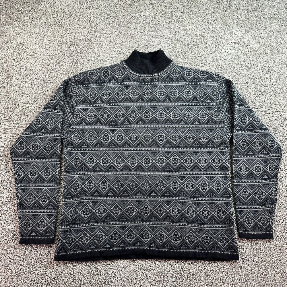 VTG Demetre Sweater Womens XL Black Wool Blend Geometric Fair Isle Mock Neck *